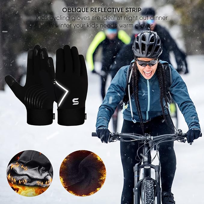 Kids Running Sports Gloves Cycling Boys Winter Touch Screen Thermal Children Girls Windproof Outdoor Anti-slip Gloves Warm Bike Riding Football Walking Ski Ages 4-12 Secondary image