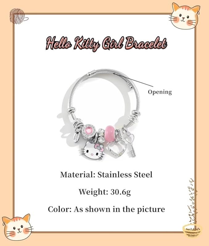 Kitty Girl Bracelet,Adjustable Cat Style Stainless Steel Bracelet, Cute Girl Friendship Bracelet (Pink) Secondary image