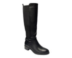 Knee High Faux Leather Elastic Panel Flat Sole Boots - Boots - British D'sire