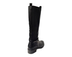 Knee High Faux Leather Elastic Panel Flat Sole Boots - Boots - British D'sire