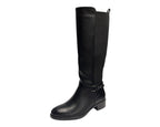 Knee High Faux Leather Elastic Panel Flat Sole Boots - Boots - British D'sire