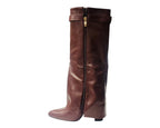 Knee High Faux Leather Fold Over Block Heel Boots - Boots - British D'sire