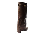 Knee High Faux Leather Fold Over Block Heel Boots - Boots - British D'sire