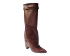 Knee High Faux Leather Fold Over Block Heel Boots - Boots - British D'sire