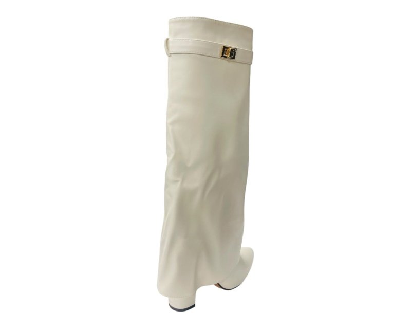 Knee High Faux Leather Fold Over Block Heel Boots - Boots - British D'sire