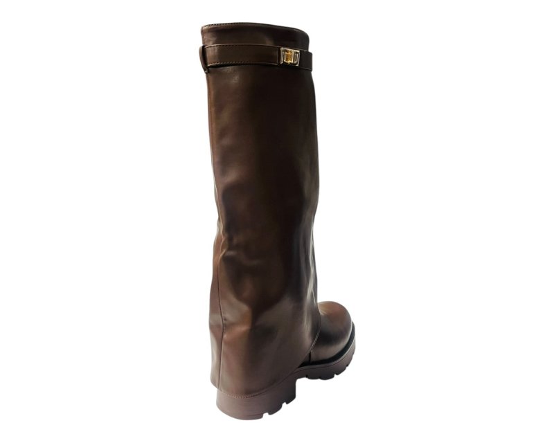 Knee High Faux Leather Fold Over Chunky Sole Boots - Boots - British D'sire
