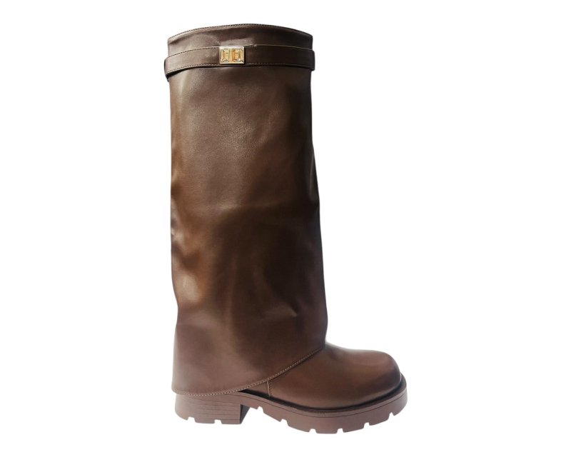 Knee High Faux Leather Fold Over Chunky Sole Boots - Boots - British D'sire