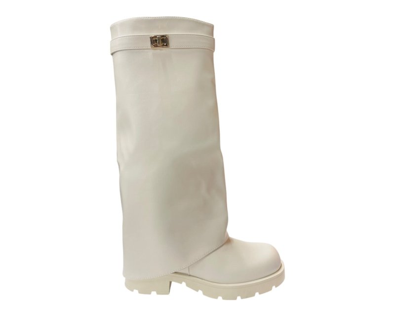 Knee High Faux Leather Fold Over Chunky Sole Boots - Boots - British D'sire
