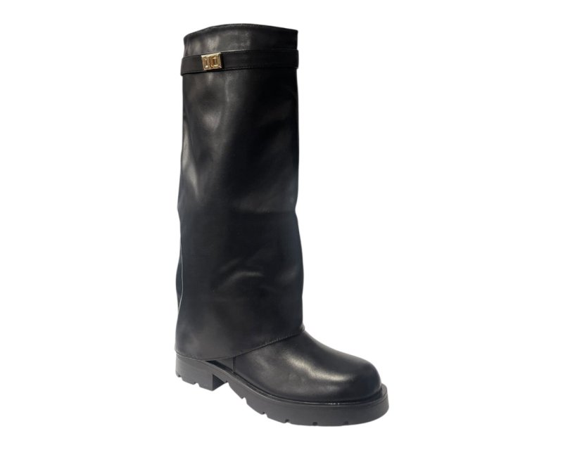 Knee High Faux Leather Fold Over Chunky Sole Boots - Boots - British D'sire