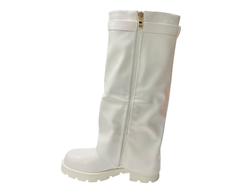 Knee High Faux Leather Fold Over Chunky Sole Boots - Boots - British D'sire