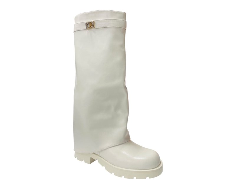 Knee High Faux Leather Fold Over Chunky Sole Boots - Boots - British D'sire