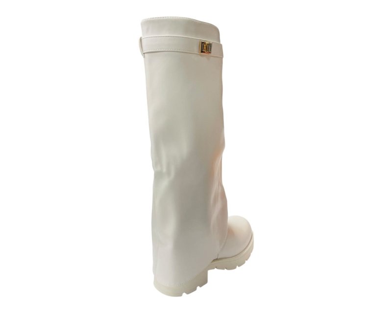 Knee High Faux Leather Fold Over Chunky Sole Boots - Boots - British D'sire