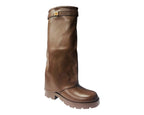 Knee High Faux Leather Fold Over Chunky Sole Boots - Boots - British D'sire