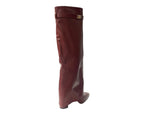 Knee High Faux Leather Fold Over Wedge Heel Boots - Boots - British D'sire