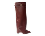 Knee High Faux Leather Fold Over Wedge Heel Boots - Boots - British D'sire