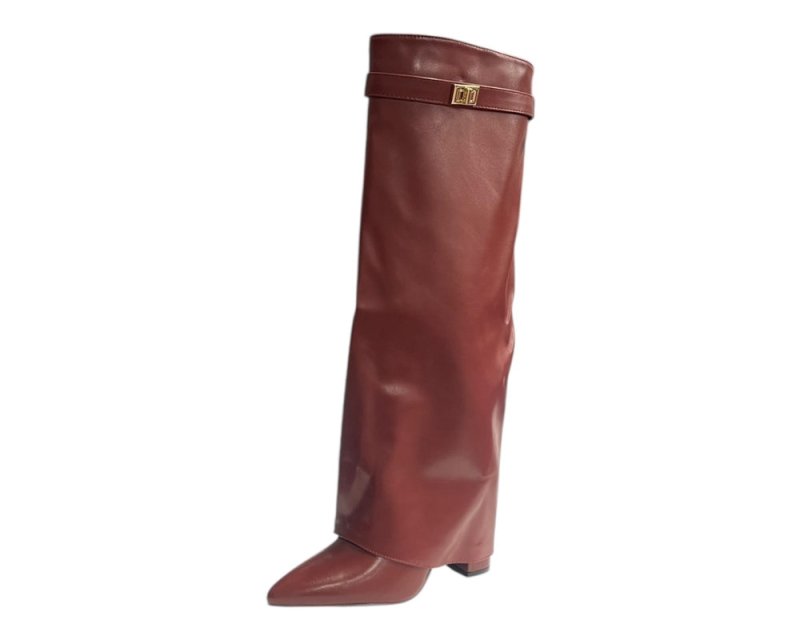 Knee High Faux Leather Fold Over Wedge Heel Boots - Boots - British D'sire