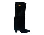Knee High Faux Suede Fold Over Block Heel Boots - Boots - British D'sire