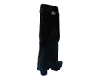 Knee High Faux Suede Fold Over Block Heel Boots - Boots - British D'sire