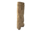 Knee High Faux Suede Fold Over Block Heel Boots - Boots - British D'sire