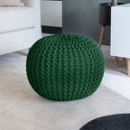 Knitted Pouffe Chunky Round Footstool Ottoman 100% Cotton - Black - British D'sire