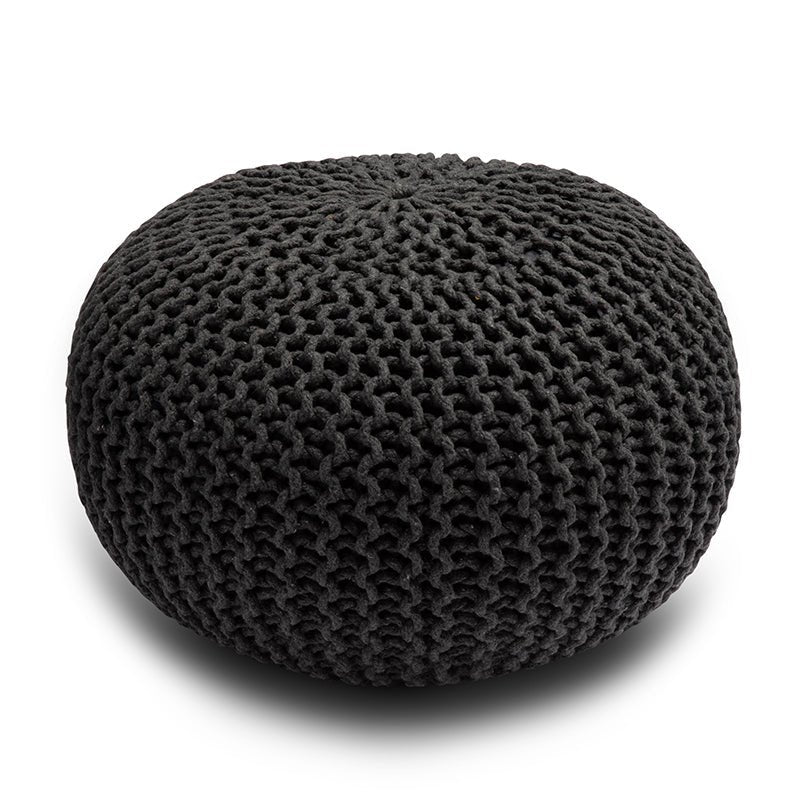 Knitted Pouffe Chunky Round Footstool Ottoman 100% Cotton - Black - British D'sire
