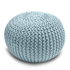 Knitted Pouffe Chunky Round Footstool Ottoman 100% Cotton - Blue - British D'sire