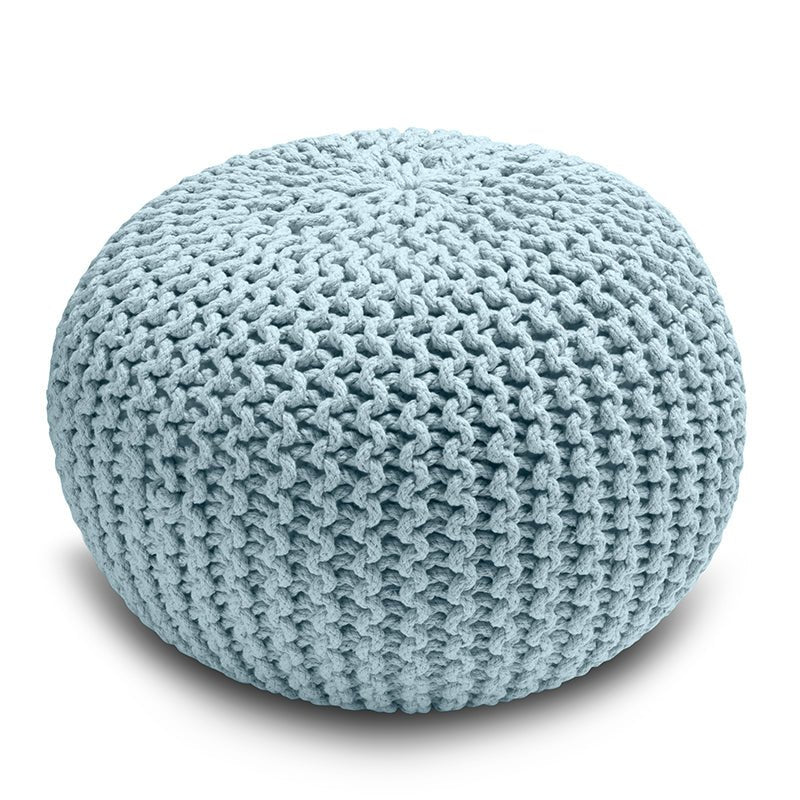 Knitted Pouffe Chunky Round Footstool Ottoman 100% Cotton - Blue - British D'sire