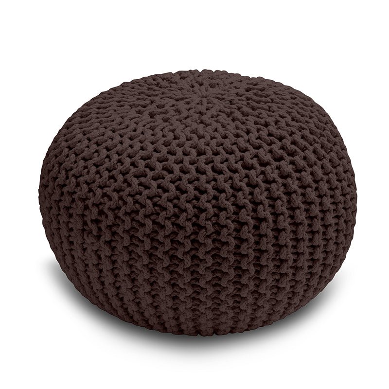 Knitted Pouffe Chunky Round Footstool Ottoman 100% Cotton - Chocolate - British D'sire