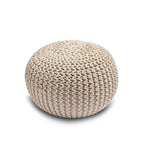 Knitted Pouffe Chunky Round Footstool Ottoman 100% Cotton - Cream - British D'sire