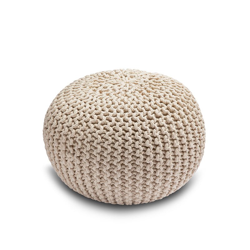 Knitted Pouffe Chunky Round Footstool Ottoman 100% Cotton - Cream - British D'sire