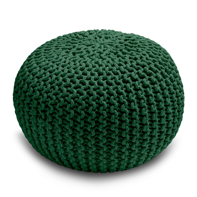 Knitted Pouffe Chunky Round Footstool Ottoman 100% Cotton - Green - British D'sire