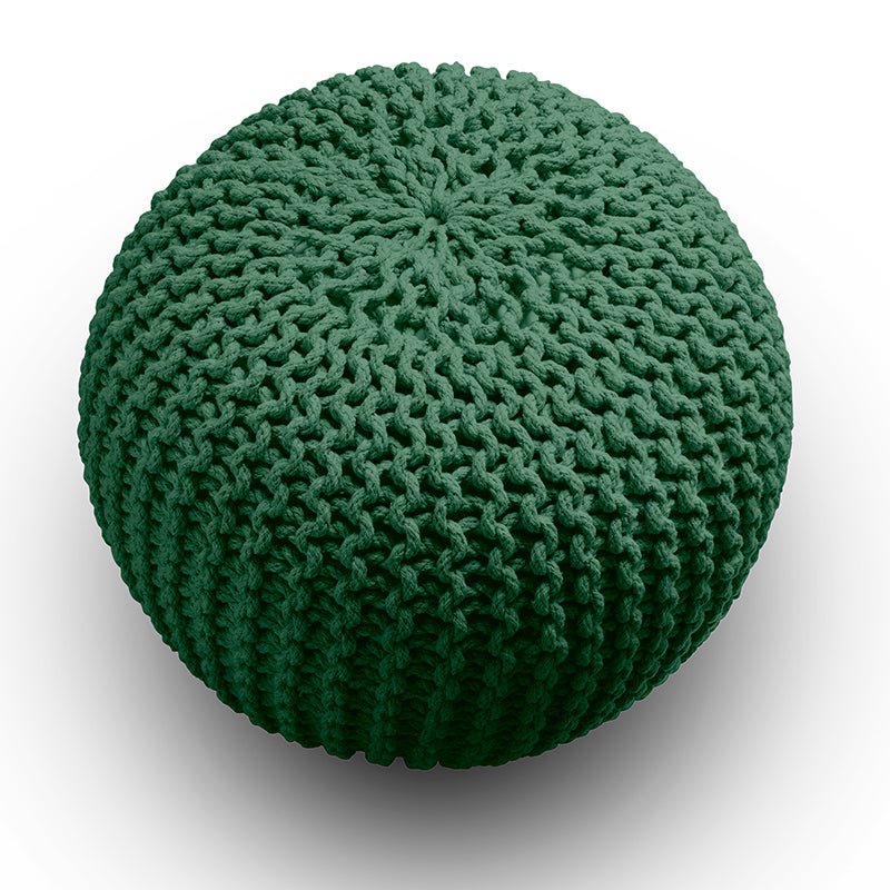 Knitted Pouffe Chunky Round Footstool Ottoman 100% Cotton - Green - British D'sire