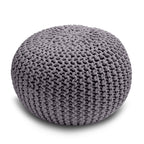 Knitted Pouffe Chunky Round Footstool Ottoman 100% Cotton - Grey - British D'sire