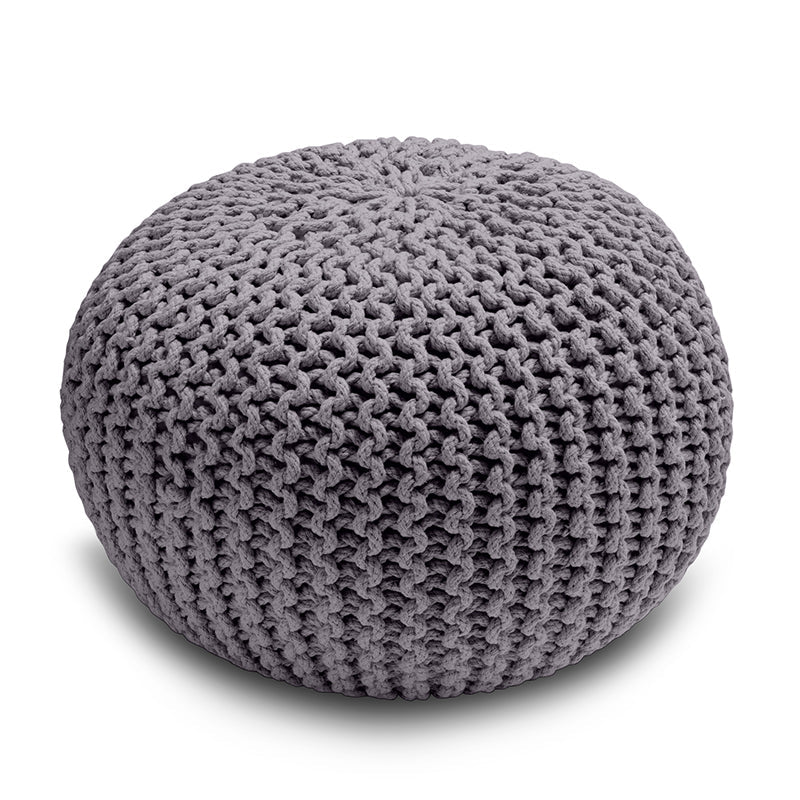 Knitted Pouffe Chunky Round Footstool Ottoman 100% Cotton - Grey - British D'sire