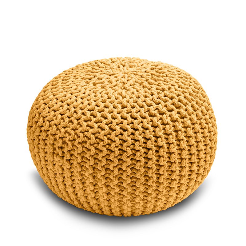Knitted Pouffe Chunky Round Footstool Ottoman 100% Cotton - Ochre - British D'sire