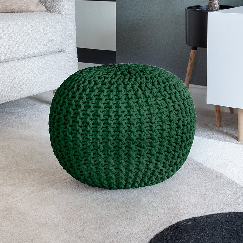 Knitted Pouffe Chunky Round Footstool Ottoman 100% Cotton - Ochre - British D'sire