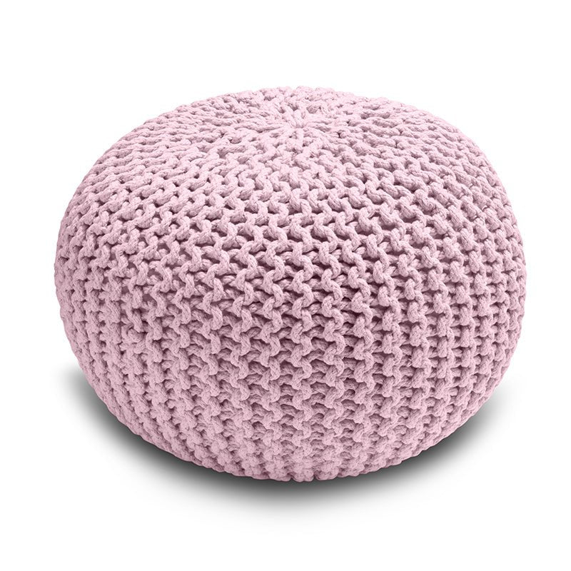 Knitted Pouffe Chunky Round Footstool Ottoman 100% Cotton - Pink - British D'sire