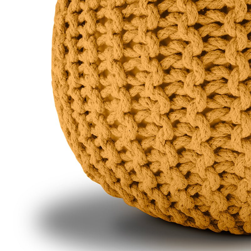 Knitted Pouffe Chunky Round Footstool Ottoman 100% Cotton - Silver - British D'sire
