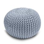 Knitted Pouffe Chunky Round Footstool Ottoman 100% Cotton - Silver - British D'sire