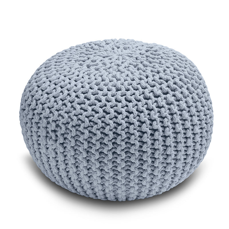 Knitted Pouffe Chunky Round Footstool Ottoman 100% Cotton - Silver - British D'sire