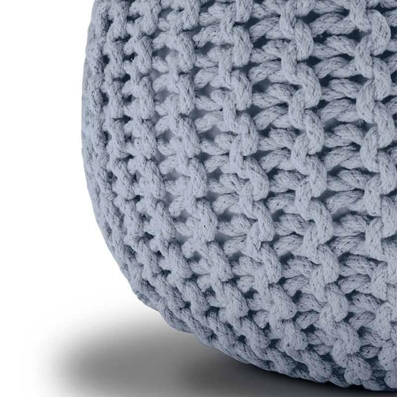 Knitted Pouffe Chunky Round Footstool Ottoman 100% Cotton - Silver - British D'sire