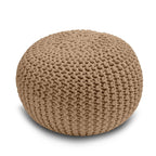 Knitted Pouffe Chunky Round Footstool Ottoman 100% Cotton - Tan - British D'sire