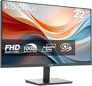 KOORUI E2212F 22 Inch FHD Monitor, Gaming 100Hz, VA Computer Monitors, 1080P Pc Screen, Adaptive Sync, 5ms, VESA 100x100mm, Eye Care, HDMI, VGA - Monitor - British D'sire