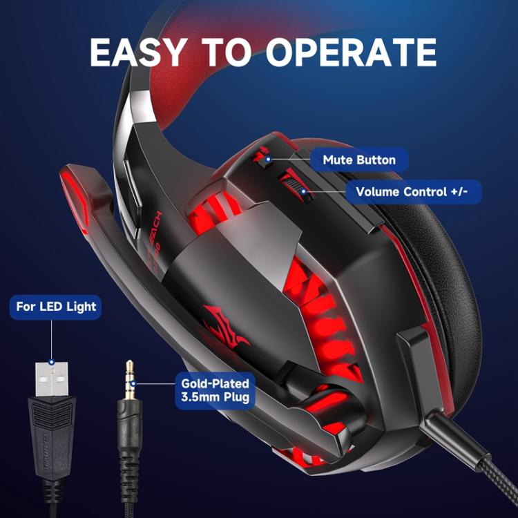KOTION EACH G2000 Wired Game Headphones with LED Light(Black Red) - Headphone - British D'sire