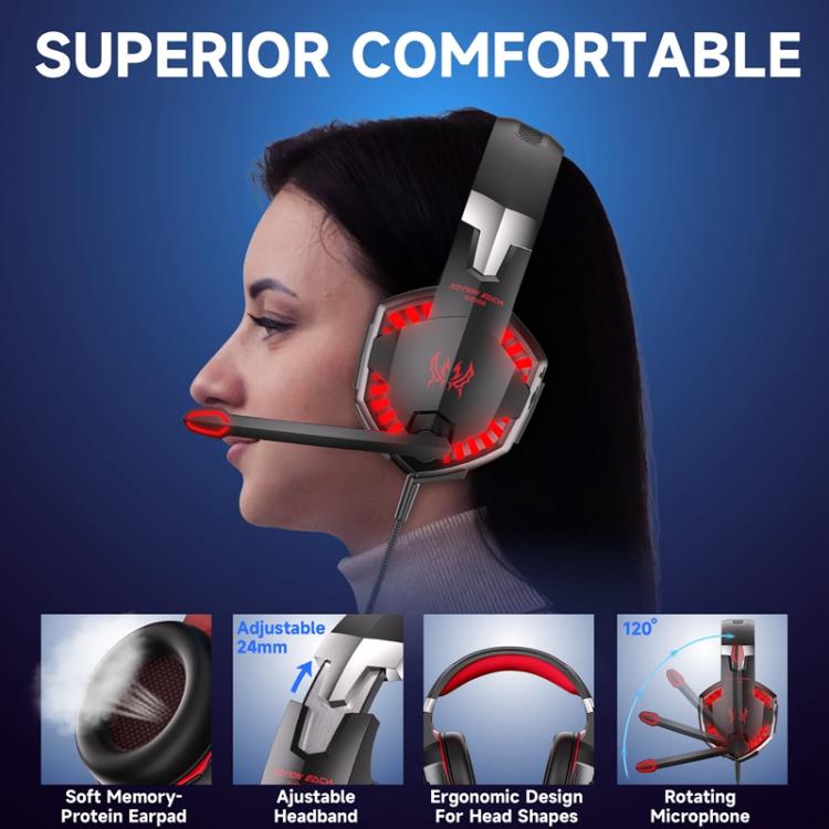 KOTION EACH G2000 Wired Game Headphones with LED Light(Black Red) - Headphone - British D'sire