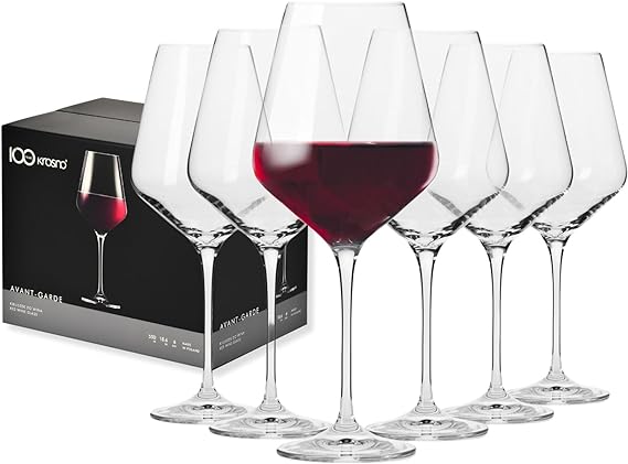 Krosno Large Red Wine Glasses Set of 6 | 490 ML | Avant-Garde Collection | Big Crystal Wine Glasses, Wine Tasting Set, White Wine Glasses | Flat Bottom Wine Glasses | Dishwasher Safe Wine Glass - British D'sire Main image