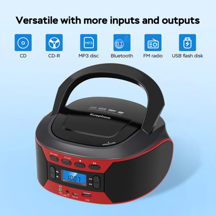 Kuephom W17 Portable Home CD Music Walkman FM Bluetooth Player US Plug - British D'sire