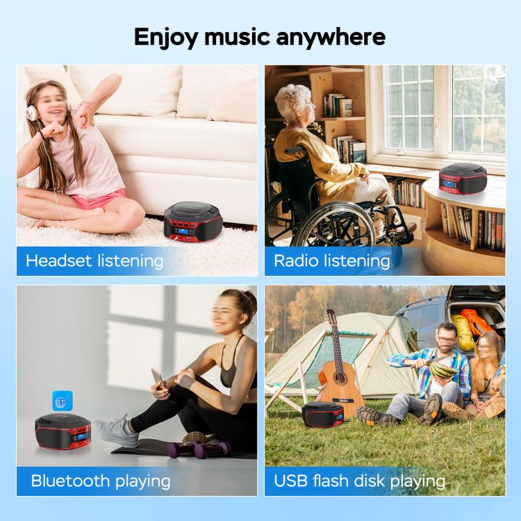 Kuephom W17 Portable Home CD Music Walkman FM Bluetooth Player US Plug - British D'sire