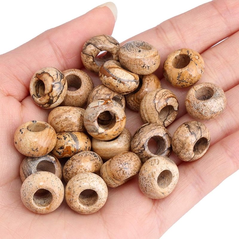 KYEYGWO Picture Jasper Large Hole Polished Stone Loose Beads for Jewelry Making, Rondelle Gemstone Beads for European Charm Bracelet, Pack of 20 - Beads - British D'sire