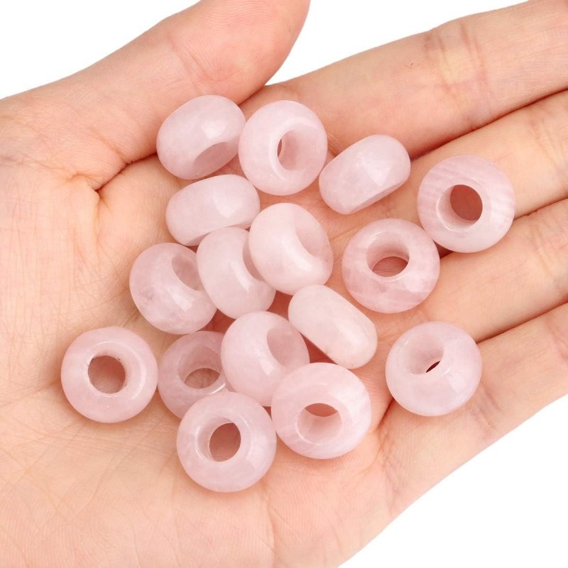 KYEYGWO Rose Quartz Large Hole Polished Stone Loose Beads for Jewelry Making, Rondelle Gemstone Beads for European Charm Bracelet, Pack of 20 - Beads - British D'sire